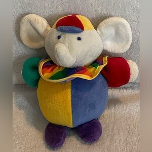 Vintage 90’s  Eden Elephant circus clown Plush Toy Rattle Colourful 6.5”